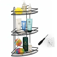 Etajera de colt pentru dus, cu 3 polite, montaj pe perete, inox, 25x25x59 cm, negru