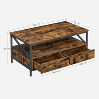 VASAGLE Masuta cafea cu 2 sertare si compartiment deschis, structura metalica, stil industrial, 100x55x45 cm, maro rustic
