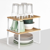 SONGMICS Set 2 rafturi de bucatarie suprapozabile, pentru ustensile sau condimente, 20x30x16cm, natur si alb
