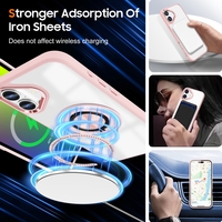 Husa de Protectie TPU, Vafy, pentru iPhone 16 Plus, Anticadere, cu Incarcare Wireless, Tehnologie Magsafe, Inel Magnetic Rotativ cu Functie de Suport, Transparent-Roz