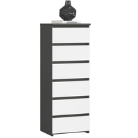 Comoda cu 6 sertare, PAL laminat 16 mm, 40x35x109 cm, gri si alb