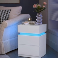 VASAGLE Set 2 noptiere din MDF cu iluminare LED, culori si intensitate reglabile, 35x40x55cm, alb