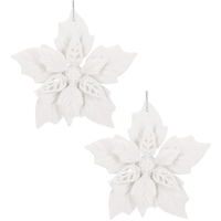 Set 10 flori de Craciun 12 cm, ornamente cu sclipici, plastic, alb