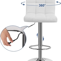 SONGMICS Set 2 scaune bar reglabile pe inaltime, cu spatar, sezut PU si suport picioare, rotatie 360°, 38x45x115 cm, alb