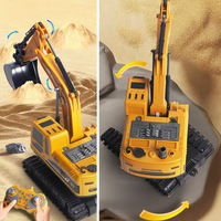 Set utilaje construction RC cu excavator si basculanta, lumini si abur, telecomanda, 3 accesorii incluse