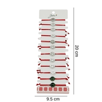 Bratara Martisor pentru Dama, Jolie, Model Smile, Set 12 bucati, Pandativ Argintiu din Inox cu Snur Rosu Ajustabil