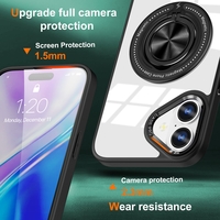Husa de Protectie TPU, Vafy, pentru iPhone 16 Plus, Anticadere, cu Incarcare Wireless, Tehnologie Magsafe, Inel Magnetic Rotativ cu Functie de Suport, Transparent-Negru