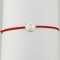 Bratara Argint 925 pentru Dama, Jolie, Model Rotund Lalea, Martisor Bratara de 1 Martie, Pandativ Argintiu cu Snur Rosu
