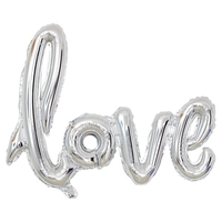 Set Baloane din Folie Metalizata, Model Love Scris de Mana, 102x65 cm, Baloane Ziua Indragostitilor, Ambalaj Individual, Pai inclus, Umflare cu Aer sau Heliu, Argintiu