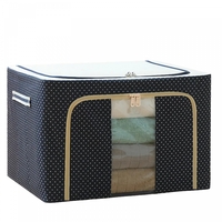 Cutie de Depozitare Pliabila, Vafy, Cu Fermoar, 66 L, Textil, 50 x 40 x 33 cm, Cadru Metalic, Suport Baza Stabil din Plastic, Imprimeu Buline, Albastru Marin