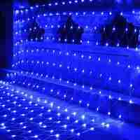 Instalatie Craciun, Tip Plasa, 6 m x 2 m, 480 LED-uri, Albastru, 8 jocuri de lumini, Transformator cu telecomanda, Interconectabila, Prelungitor 5 m inclus, Fir transparent, Vafy