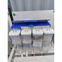 Cutii de Depozitare Alimente, Flippy, Set din 7 Cutii de tip Container, 2x0.5 l, 2x0.8 l, 2x1.2 l, 1x1.9 l, Recipiente pentru Cereale in Bucatarie, Transparente cu Capac Albastru-Alb