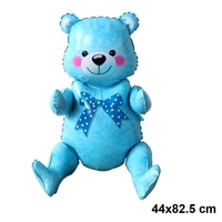 Balon din Folie Metalizata, Vafy, Figurina Animalute, Model Ursulet Asezat, Tematica Aniversare, 44x82.5 cm, Ambalaj Individual, Pai Inclus, Umflare cu Aer sau Heliu, Albastru