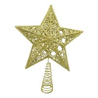 Varf decorativ de brad, Auriu, in forma de Stea, design spiralat, din Plastic/Metal, 29 cm x 38 cm, Interior/Exterior, Flippy