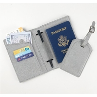 Portofel pentru Pasaport si Carduri, Vafy, 23x16 cm, 70g, din Piele PU, Suport Pix, Accesoriu Suport Eticheta, Unisex, Multifunctional, Argintiu