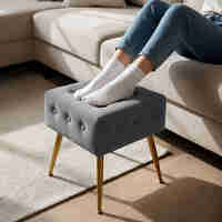 Taburet tapitat Quadra, velur, cu picioare metalice, 40x40x42 cm, gri
