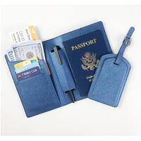 Portofel pentru Pasaport si Carduri, Vafy, 23x16 cm, 70g, din Piele PU, Suport Pix, Accesoriu Suport Eticheta, Unisex, Multifunctional, Albastru