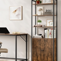 VASAGLE Biblioteca cu rafturi deschise si dulap integrat, cadru metalic si PAL, 24x60x160 cm, maro rustic