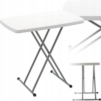 Masa pliabila 76x50 cm, inaltime reglabila 36-71 cm, pentru terasa, gradina sau camping, HDPE alb
