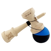 Kendama X Originala, Profesionala, Flippy, Rubber Grip, Cupe Mari KING SIZE V3, Gaura in Baza, Rulment Metalic, din lemn 18 cm, Ata 62/65 cm, Bicolor Albastru/Negru