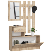 Set mobilier hol cu pantofar, oglinda, sertar si cuier metalic, PAL laminat, 90x25x170 cm, stejar sonoma