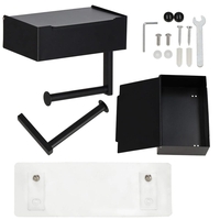 Suport hartie igienica din otel cu sertar depozitare, sistem montare inclus, 22cm, negru bej