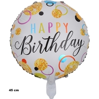 Balon din Folie Metalizata, Flippy, Figurine, Model 6, Happy Birthday, Tematica Aniversare, 45 cm, Ambalaj Individual, Pai Inclus, Umflare cu Aer sau Heliu, Multicolor