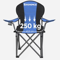 SONGMICS Scaun pliabil camping cu sezut buretat, suport bauturi, husa transport, 250 kg, 90x55x102 cm, albastru