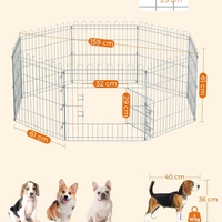 FEANDREA Tarc pliabil din otel pentru animale 8 panouri, modular patrat sau octogon, 159x159x61 cm, argintiu
