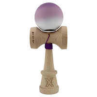 Kendama X Originala, Profesionala, Flippy, Cupe Mari KING SIZE V3, Rubber Grip, Gaura in Baza, Rulment Metalic, din lemn 18 cm, Ata 62/65 cm, Gradient Mov/Alb