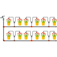 Set irigare gradina cu furtun PVC si picuratori, furtun 2 x 10 metri, 10 picuratori stick cu tub, negru