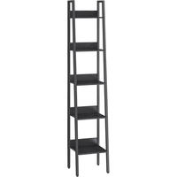 VASAGLE Biblioteca tip scara cu 5 rafturi, design industrial, cadru metalic si rafturi din PAL, 34x30x170 cm, negru