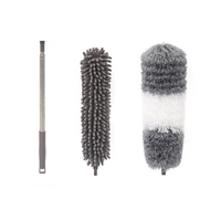 Mop din Microfibra pentru Curatenie, Flippy, Set 2 Capete Detasabil, Mop din Microfibra, Pamatuf pentru Praf, Maner Extensibil, EVA, Impachetate in Sac cu Fermoar, Gri