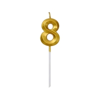 Lumanare Cifra 8, Flippy, Model Diamond, 5 x 3.4 cm, Auriu