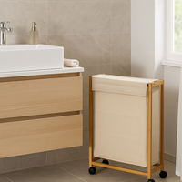 Cos rufe 5Five Bambou pe roti, cadru bambus, 52 litri, 55x28x80 cm, bej