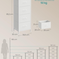 SONGMICS Comoda cu 4 sertare textile, cadru metalic si blat MDF, 40x30x95 cm, alb