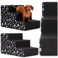 Scara pentru animale de companie, caini sau pisici, 3 trepte, antiderapanta, husa detasabila, inaltime 30 cm, negru cu decor alb