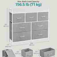 SONGMICS Comoda cu cadru metalic si 7 sertare din stofa, 29x98x85 cm , gri si alb