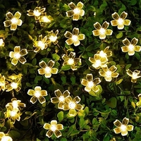 Instalatie Craciun, 5 metri, 20 Becuri LED tip Flori de cires, pentru exterior cu incarcare solara, Alb cald, Vafy