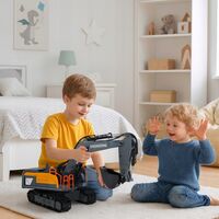 Excavator RC cu senile pentru copii, lumini si brat functional, telecomanda, incarcare USB, 32x30x12 cm