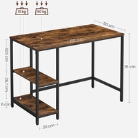 VASAGLE Birou cu 2 rafturi pe stanga sau dreapta, cadru din otel, 50x100x75cm, industrial, maro rustic si negru