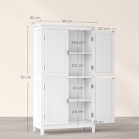 VASAGLE Dulap de baie, din MDF, cu 2 compartimente si 4 usi, rafturi reglabile, 30x60x110cm, alb