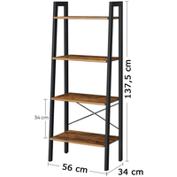 VASAGLE Biblioteca tip scara, cadru otel cu 4 polite din MDF, stil industrial, 56x34x138cm, maro rustic