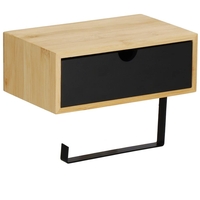 Suport hartie igienica din otel cu sertar depozitare, sistem montare inclus, 22cm, negru bej