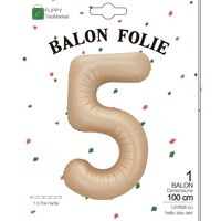 Balon din Folie Metalizata, Flippy, Figurina Cifra, Model 5, Tema Aniversare 100 cm, Ambalaj Individual, Pai Inclus, Umflare cu Aer sau Heliu, Crem