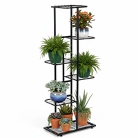 Suport pentru flori, metalic, cu 6 polite, structura verticala, 41x22x106 cm, negru