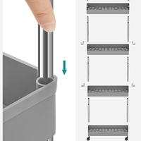 SONGMICS Carucior de depozitare pe roti, pentru bucatarie sau baie, din plastic, cu 4 nivele, 40x13x88cm, gri