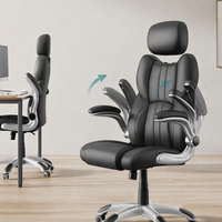 SONGMICS Scaun de birou ergonomic cu brate rabatabile, reglabil pe inaltime, suport cap ajustabil, 70x70x137 cm, negru