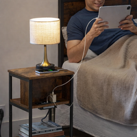 VASAGLE Noptiera cu prize si USB, 3 rafturi, stil industrial, 30x34x58 cm, maro rustic