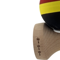 Kendama X Originala, Profesionala, Flippy, Cupe Mari KING SIZE V3, Rubber Grip, Gaura in Baza, Rulment Metalic, din lemn 18 cm, Ata 62/65 cm, M Rosu/Galben/Negru